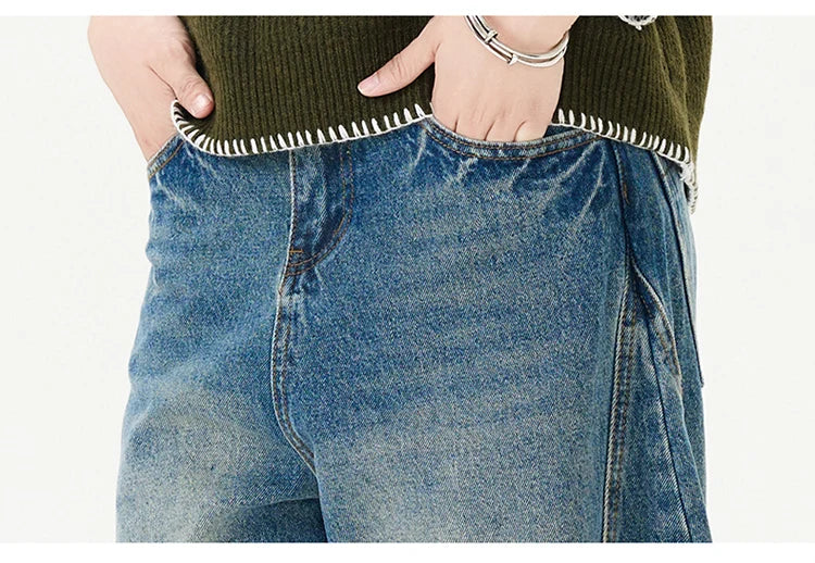 Men Women American Streetwear Vintage Washed Denim Loose Casual Wide Leg Baggy Jeans Couple Harem Jeans Trousers