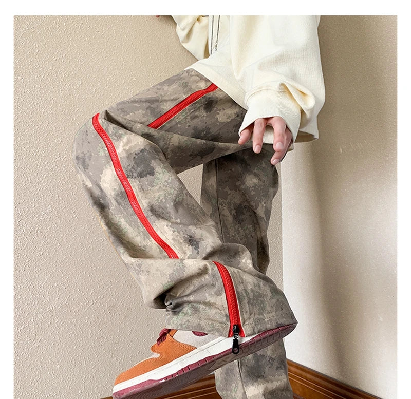 2023 outdoor side zipper camouflage baggy men cargo tracksuit pants overalls hip hop women sport long trousers spodnie dresowe unique cargo style 4242