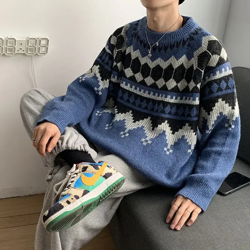 y2k flame knit sweater in soft cotton blend for fashion-forward fall wardrobes, ideal for men’s fashion and seasonal streetwe