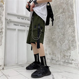 streetwear 2023 new womens summer shorts casual ribbons black cargo shorts for girls knee length pants with chain unique cargo style 2394