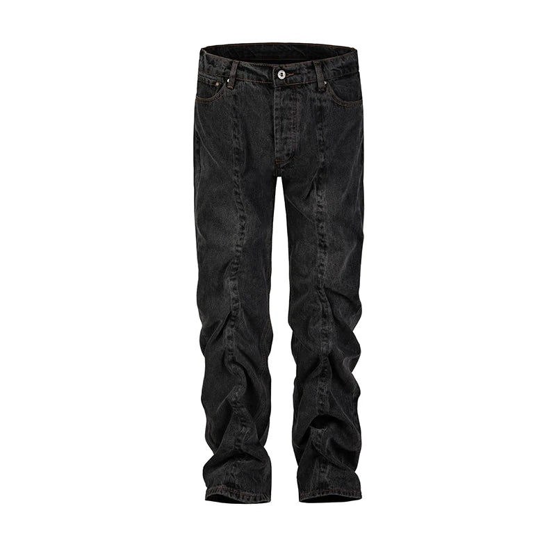 contorted fold design denim jean pants men straight biker jeans trousers 2023 fashion motorcycle unisex hip hop pants y2k pants unique jeans style 4185