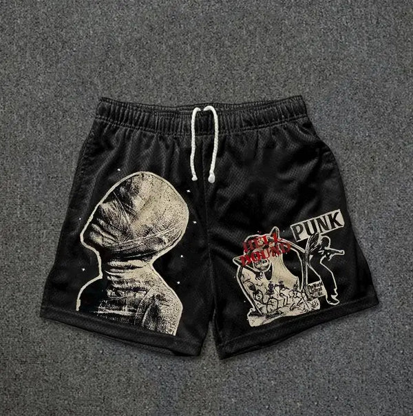 vintage mummy street graphic mens mesh shorts harajuku print retro summer gym short pants gothic sweatpants y2k shorts sporty tapered joggers