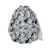 Dark Icon US Dollar Full Printed Shirts Men Turn-down Collar Casual Men's Shirt Logn Sleeve Man Clothing