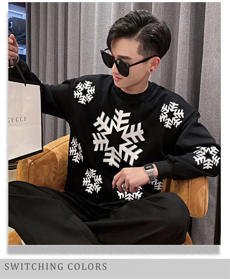 varsity flame knitwear, statement sweater, cozy knitwear for men, oversized grunge aesthetic winter top