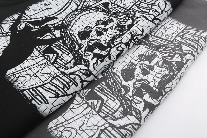 cyberpunk chrome print featuring 2023 retro streetwear harajuku hoodie sweatshirt skull graphic cotton hoodies mens hip hop punk thick hooded pullover unisex