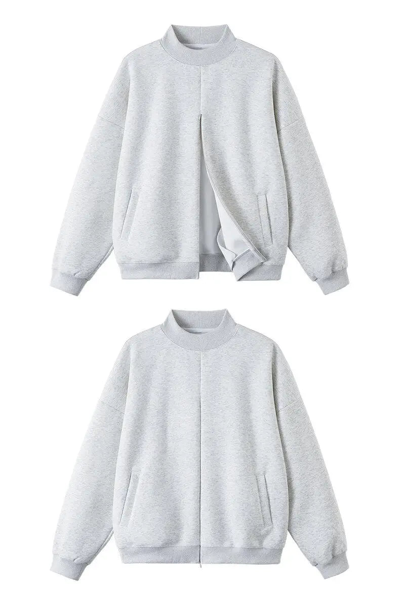 Stand Collar Half Zipper Pullover Casual Sweatshirt Men Women Streetwe