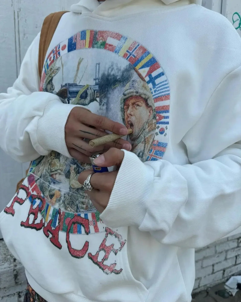 Harajuku Y2K War Print Pattern Popular Hoodies Women Hoodie Coats Stre