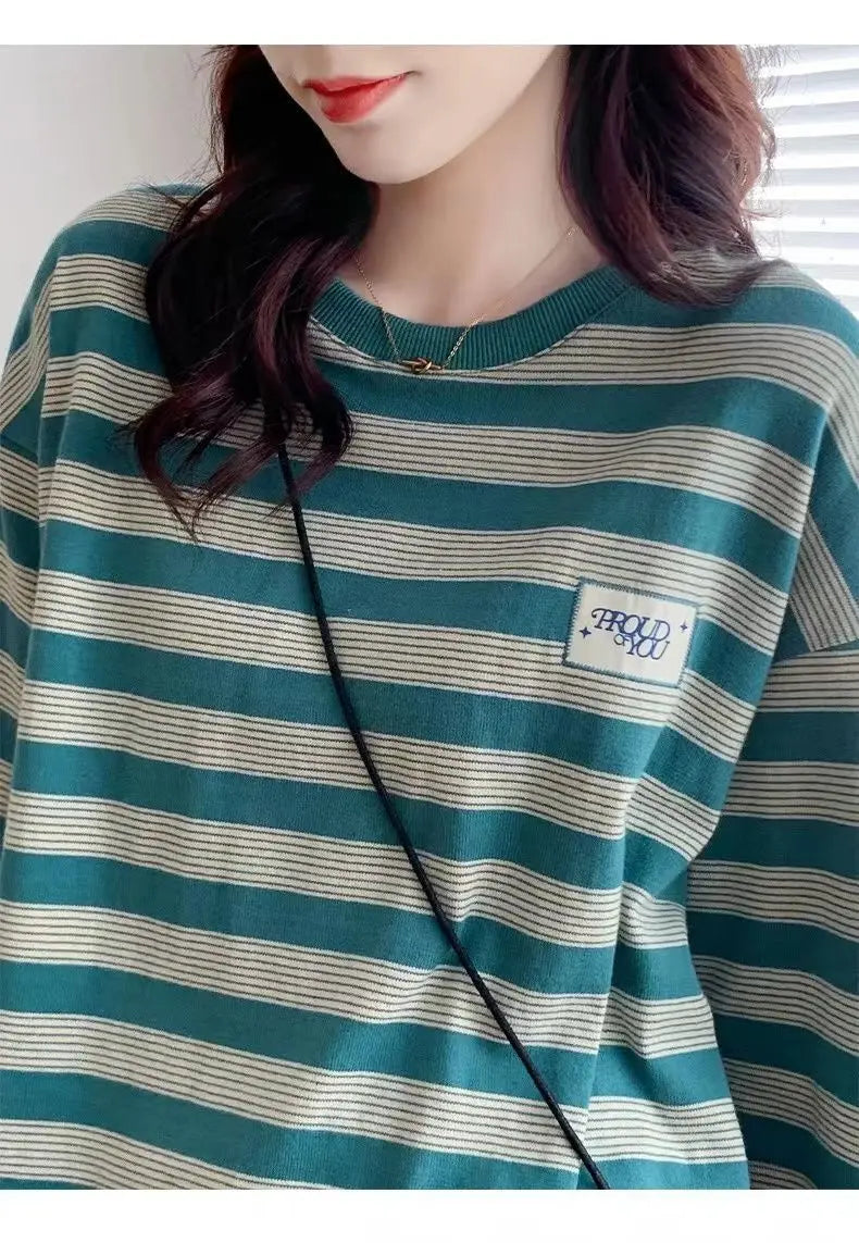 Y2k Vintage print – Design Niche Slit Striped Bottoming Shirt Women Autumn And W
