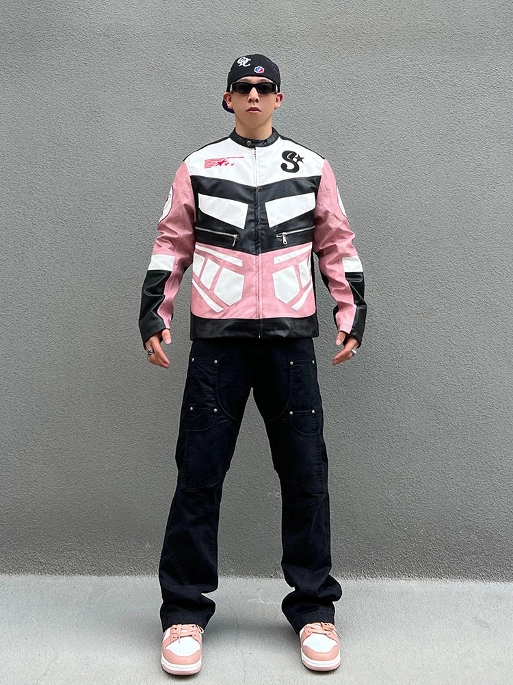 racing jackets fashion letter embroidery patchwork zipper jacket coats men hip hop pu lether outerwear casual streetwear nan  - variant style 738b31 for streetwear fashion