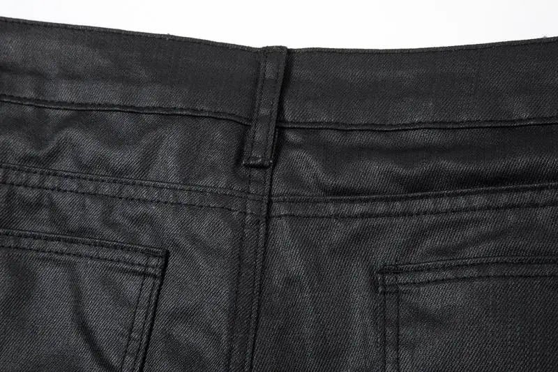 streetwear kanye slim fit feet coated black jeans pants for men pocket brushed wax tapered pants man casual cargo jeans y2k unique cargo style 4563