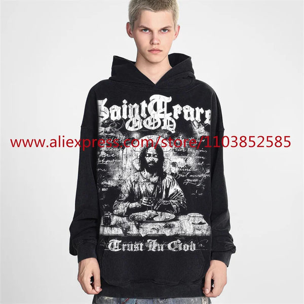 2024 New Vintage Letter Printed Mens Hooded Sweatshirt Long Sleeved Cl