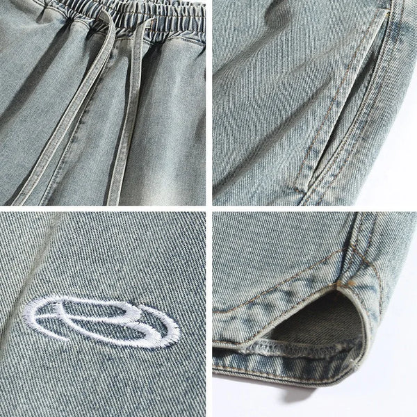 summer distressed denim shorts basic casual streetwear short jeans embroidery baggy hip hop fashion y2k blue bermuda shorts stacked flare jeans