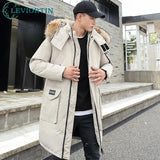 Korean Style Winter Long Parka Coat Men Woman Down Jacket Clothing Hooded Fur Collar Thicken Warm Leisure Lovers Overcoat