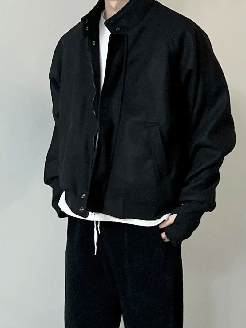 Autumn and Winter Korean Grey Stand Up Collar Jacket for Men's Trendy Ins Loose and Versatile Design Y2K Zipper Short Coat
