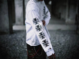 sssaint Louis Vintage Dirty Worn Distressed Cross Print High-Street Graffiti Long Sleeve T Shirt Pullover Summer