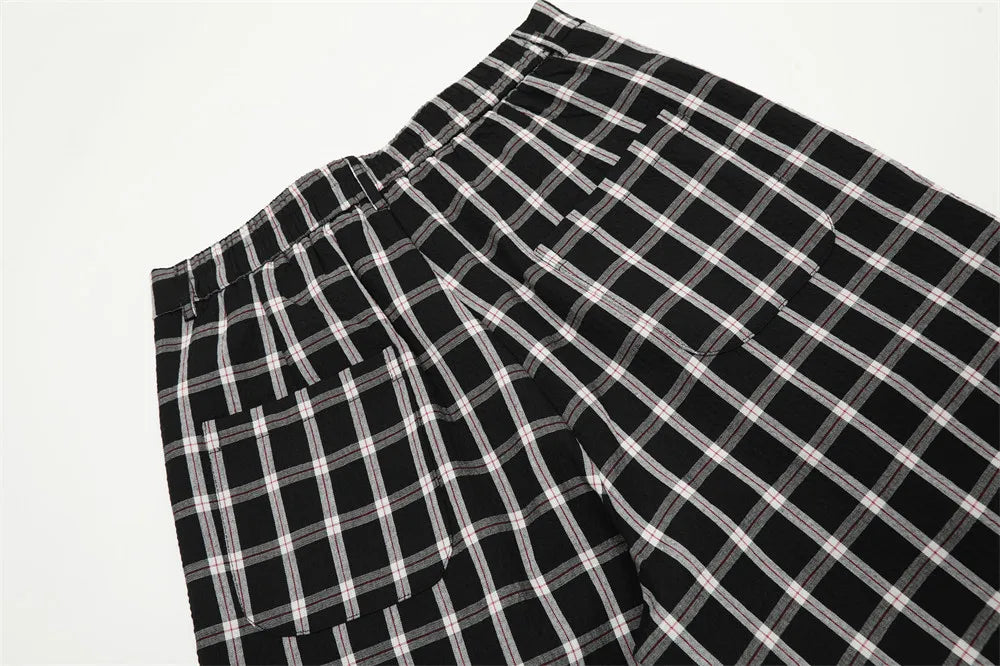men women american streetwear fashion loose plaid wide leg straight pant boyfriend button down sports casual pants trousers unique default style 1431