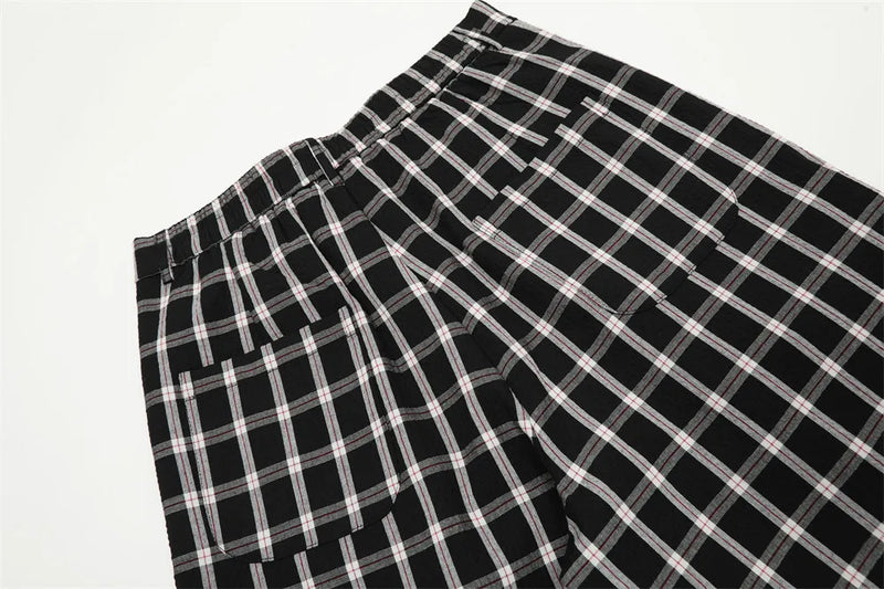 men women american streetwear fashion loose plaid wide leg straight pant boyfriend button down sports casual pants trousers unique default style 1431
