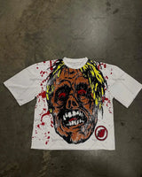 Skatercore Melting smiley – 2023 New Gothic Punk Devil Pattern Print Oversized T Shirt M