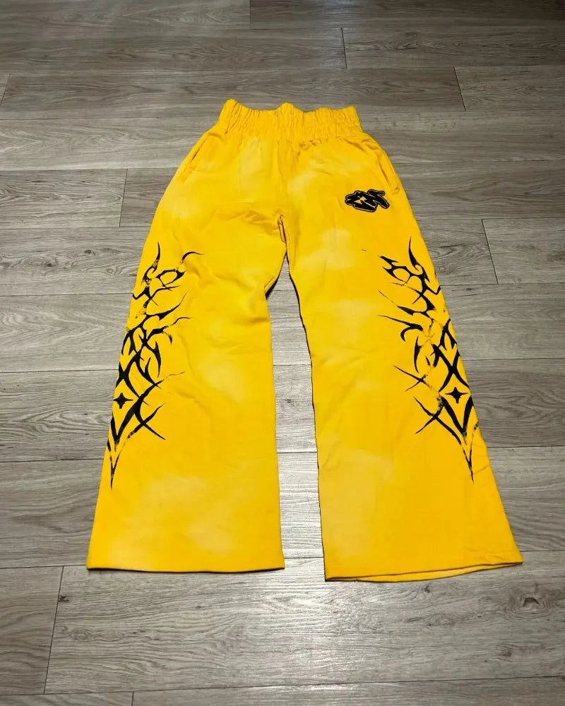 y2k american high street brand fashion loose floor length pants men harajuku retro gothic punk printed oversized trousers women relaxed fit trousers