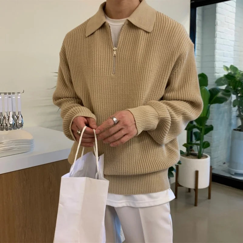 varsity flame pullover for men with bold graphic knit design, perfect for 2025 fashion, street fashion menswear trend for sea