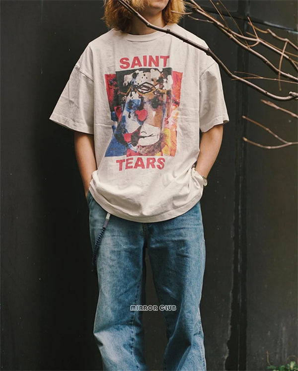 Harajuku graphic tee featuring vintage brand fashio streetwear retro clown graffiti quality print cotton high street oversized tee t shirt