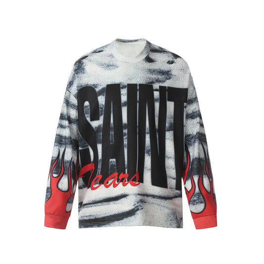 anime vintage t-shirt featuring vintage sm brand fashion full letter print quality cotton high street casual loose long sleeve t shirt pullover for men