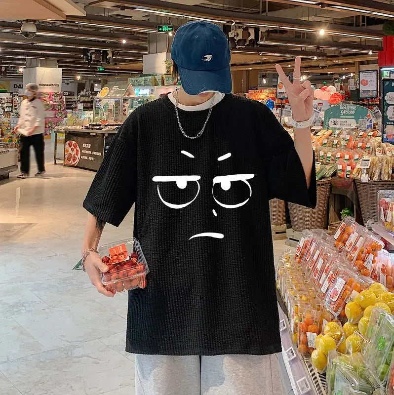 Skatercore Oversized shirt – Waffle Short Sleeved T Shirt For Men 2024 New Couple Wear In