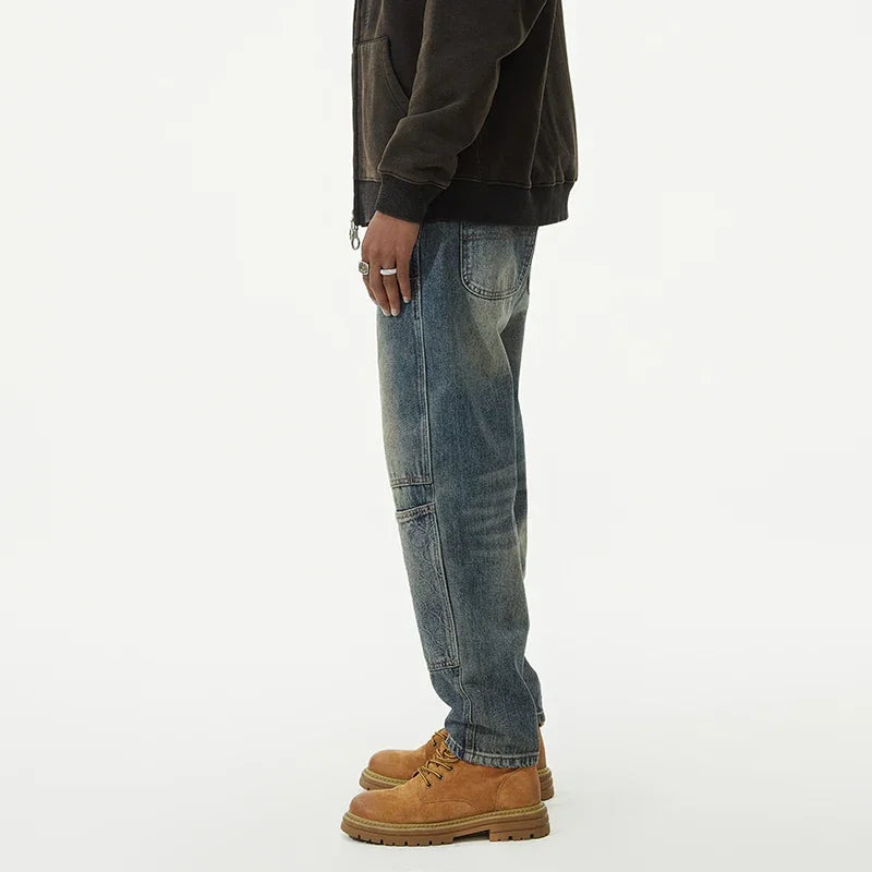 men streetwear fashion loose casual plus size denim harem jeans pant cityboy retro splice pocket cargo jeans trousers 40 38 utility cargo pants