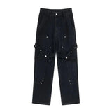 fashion knee adjust belt decoration denim jeans zipper straight jeans hip hop streetwear mens casual loose joggers jeans pants relaxed fit joggers