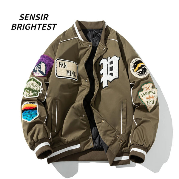 leather varsity coat, fall winter style, men's streetwear fashion, oversized urban jacket, high quality cold-weather coat
