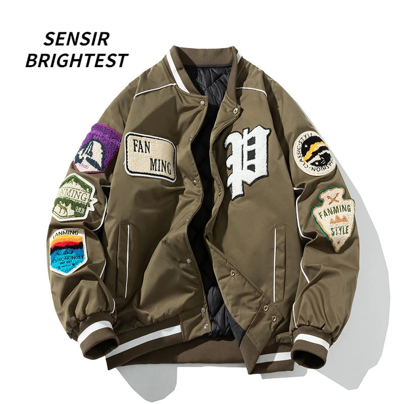 leather varsity coat, fall winter style, men's streetwear fashion, oversized urban jacket, high quality cold-weather coat