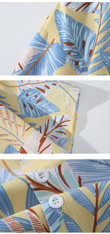 Summer Refreshing Style Leaf Pattern Short Sleeve Shirt Fashion Hawaiian Shirt Beach Tops Blouse Men Shirts