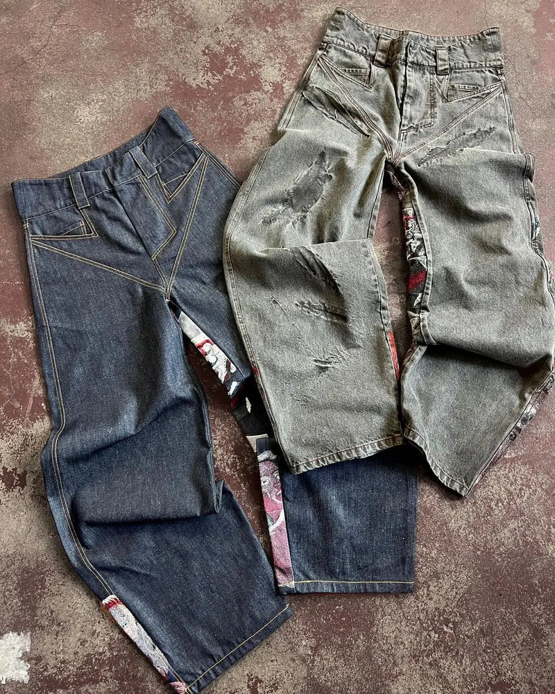 y2k jeans harajuku punk oversized graphic embroidery baggy jeans men and women wide leg jeans hip hop casual retro streetwear stacked flare jeans