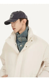 Winter Splice Denim Cotton-padded Jacket Men Women Stand Collar Fashion Loose Casual Thicken Warm Parkas Jacket Boyfriend Coat