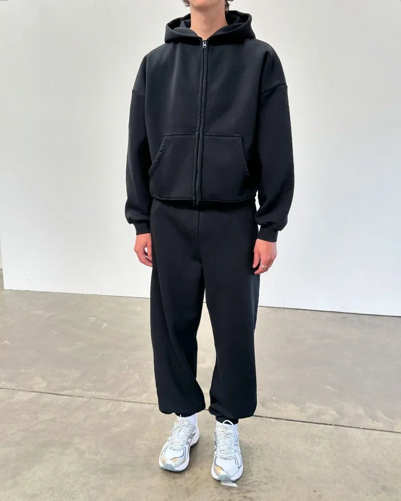 American High Street Fashion Casual Hoodie Men Y2K Harajuku Retro Soli
