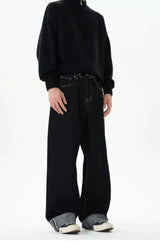 men women streetwear fashion loose casual wide leg straight black denim jeans pant boyfriend y2k baggy jeans trousers unique jeans style 2376