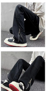 2023 autumn new light luxury fashion retro jeans men zipper straight loose jeans all match boutique clothing simple style unique jeans style 3703