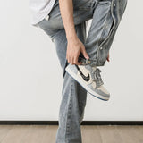 men fashion denim jeans casual bottom button open straight jeans with pockets hip hop streetwear zipper cargo joggers jean pants unique joggers style 2520