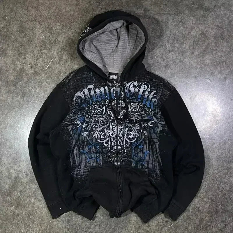 American Fashion Trend Pattern 3D Zipper Hoodie Women Street Y2K New Hoodies