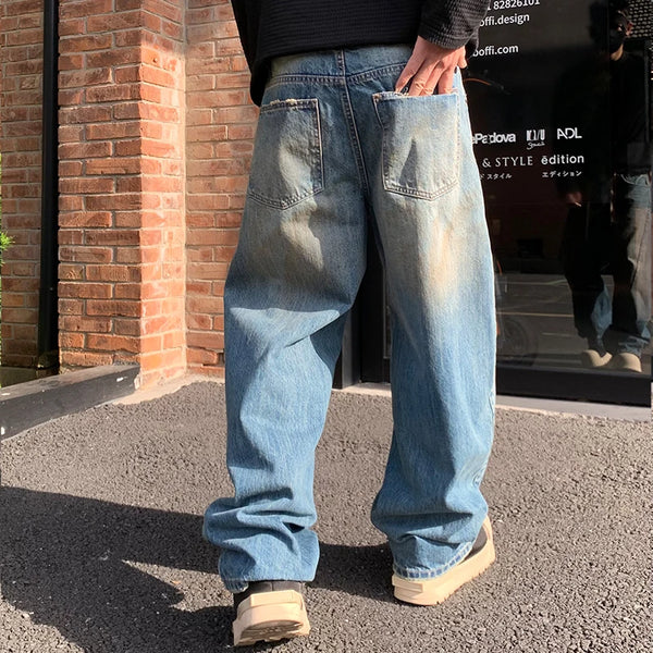 mens american streetwear fashion loose casual hip hop vintage denim baggy jeans pants man wide leg trousers y2k jeans men urban skinny jeans