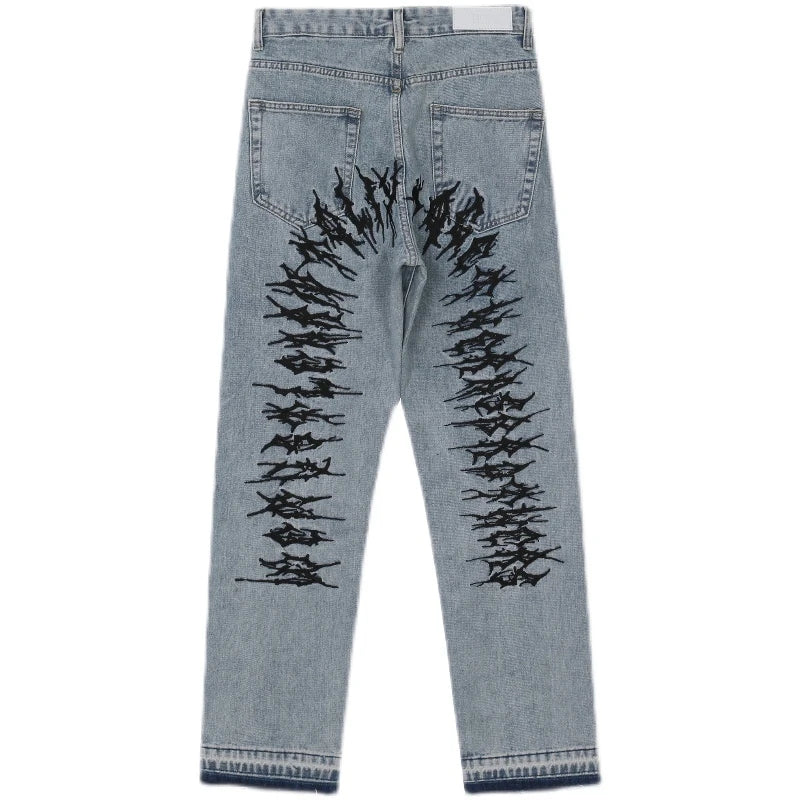 fashion back letters embroidery denim jeans mens casual zipper straight harajuku jean trouser hip hop streetwear pants joggers streetwear sweatpants