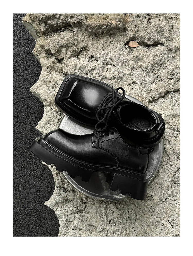 High Street Increase Derby Shoes Men's Streetwear Fashion Thick Sole Platform PU Leather Casual Luxury Designer Shoe