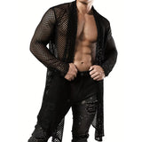Mens Cape Hollow Perspective Sexy Outerwear Cape Streetwear Trend Punk Style Dj Nightclub Long Sleeve Shirt Men'S Clothing 2024