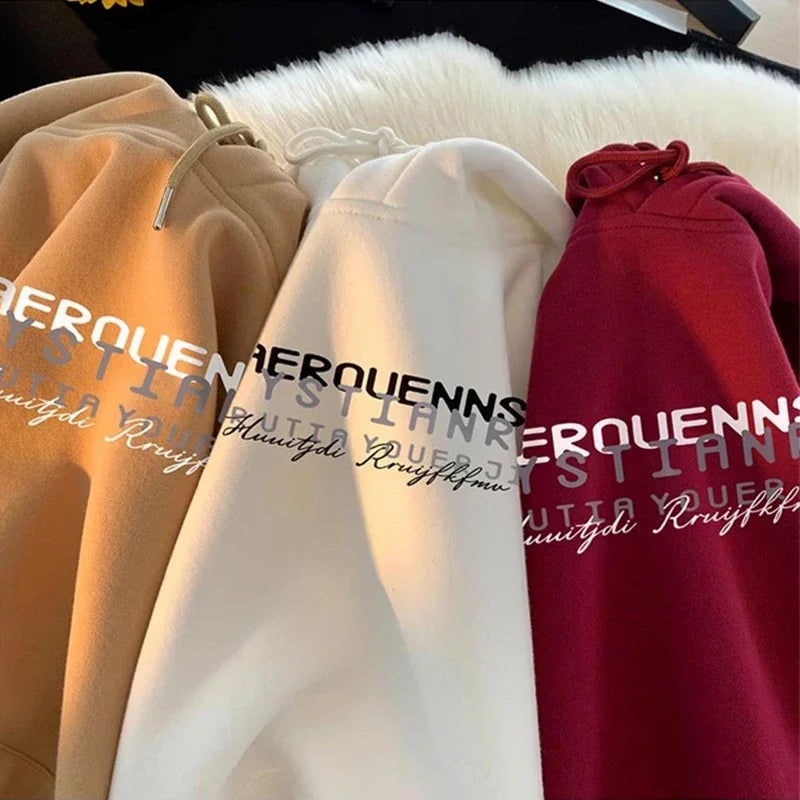 Autumn High Street Letter Printed Hooded Sweatshirt Men Casual Loose Vintage American Style Hoodies Y2K