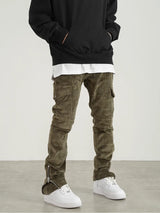 mens corduroy cargo pants new casual hip hop side pockets skinny trousers streetwear bottom zipper fashion slim fit pant joggers urban active pants