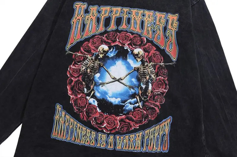 Gothic Vintage t-shirt – Distressed Washed T Shirt Harajuku Skull Letter Pritned Unis