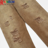 rainbowtouches men washed jeans vintage high street khaki gradient fashion trends jeans loose straight long pant casual pants unique jeans style 4077