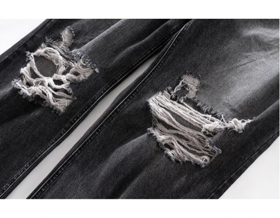 knee destroy big holes high street pants mens casual harajuku zipper straight trousers hip hop fashion streetwear baggy joggers unique joggers style 2921