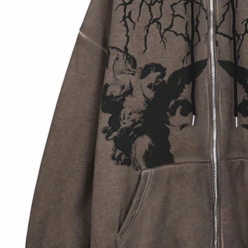 Men Women Zip Up Long Sleeve Pocket Autumn Winter Streetwear Vintage P