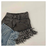 Raw Edge Fringe Gothic Style Denim Shorts Female Summer American Street High Waist Design Sense Casual A Word Super Short